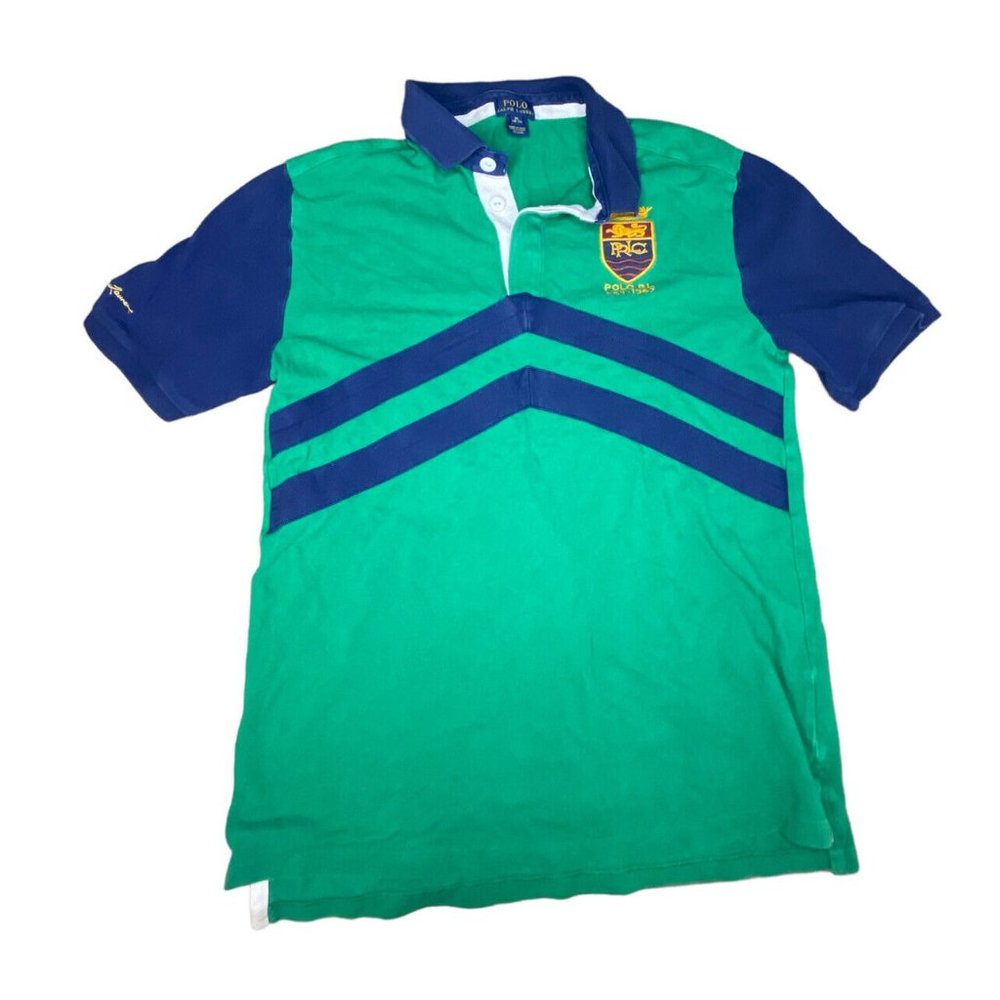 Polo Ralph Lauren‎ PRLC Crest 1967 Rugby Shirt Youth XL Womens Medium Green Blue